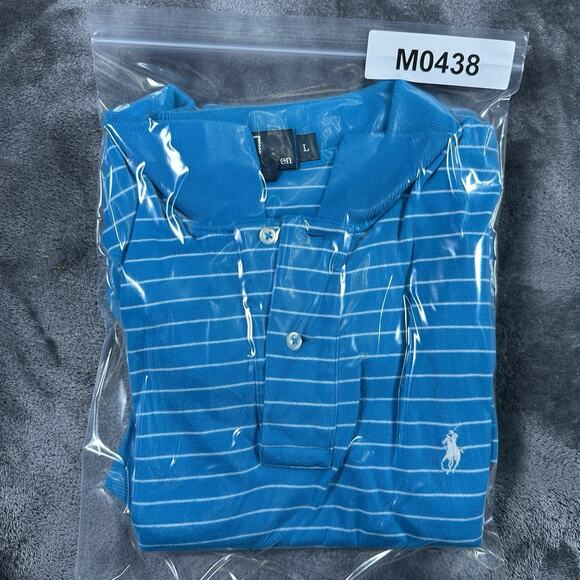 Polo Ralph Lauren Polo Shirt Mens Large Blue Striped Collard Embroidered Golf - Picture 8 of 8